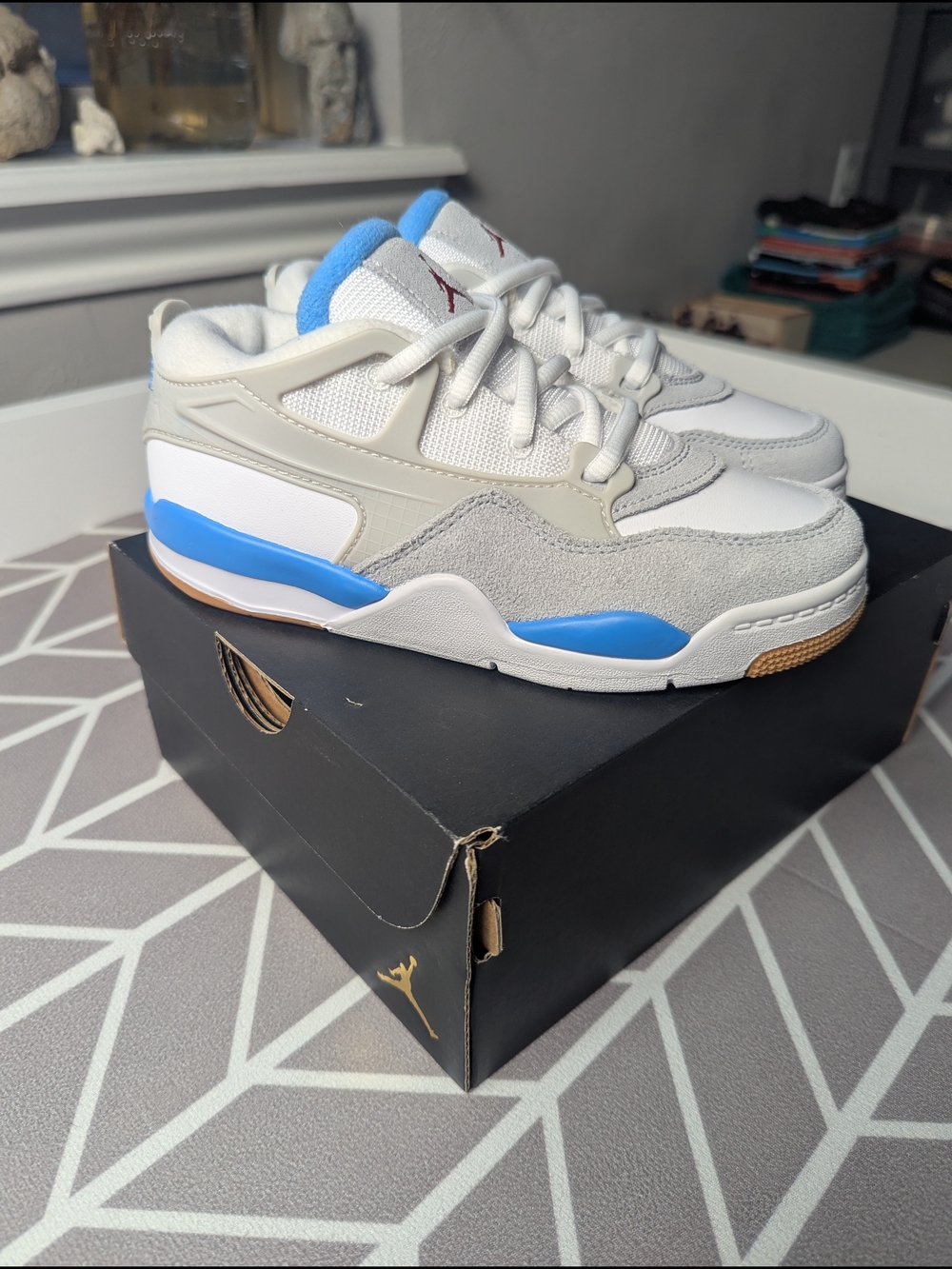 Kids White and Blue Athletic Sneakers